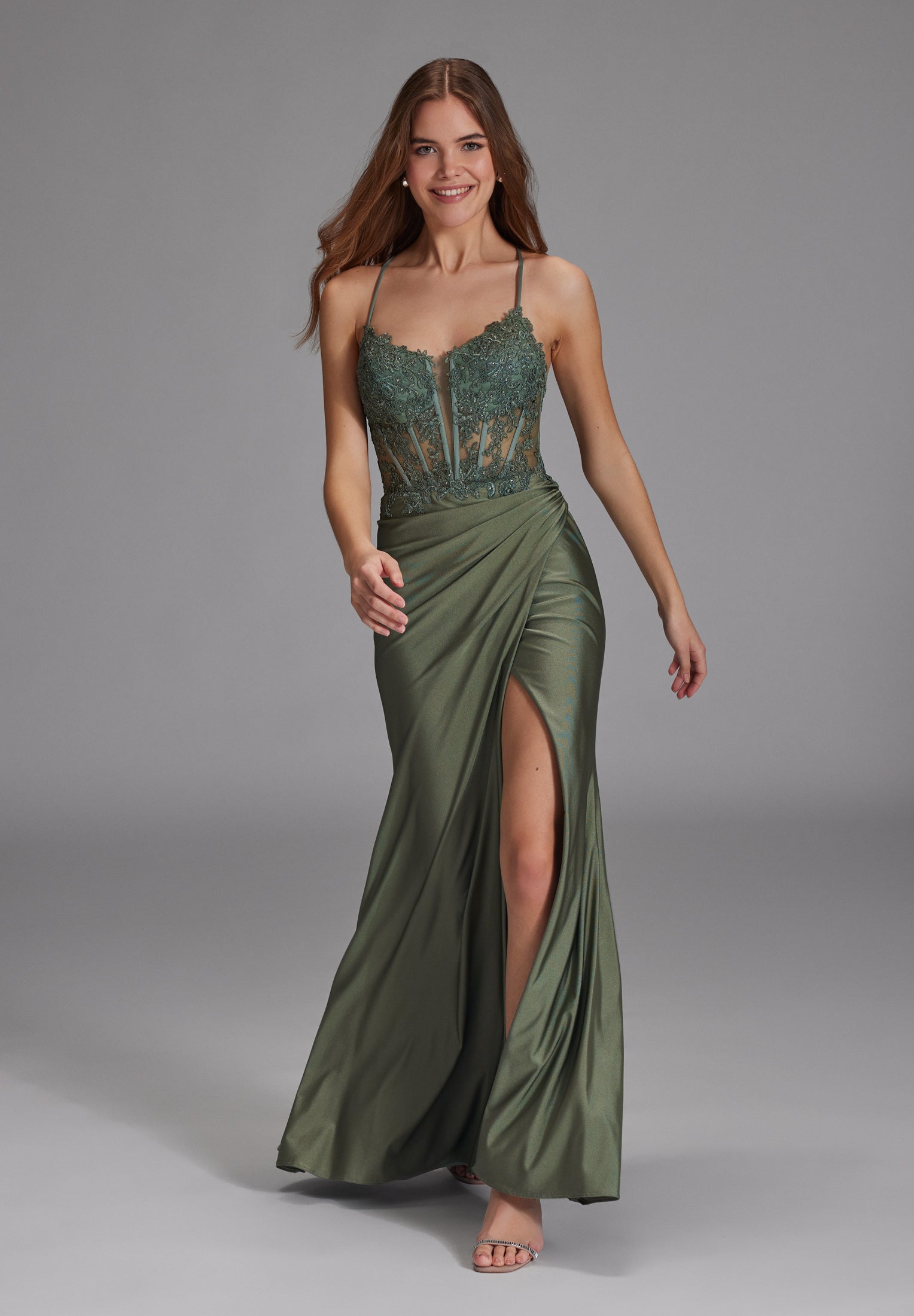 Bodycon Kleid mit Spitzenstickerei und Beinschlitz