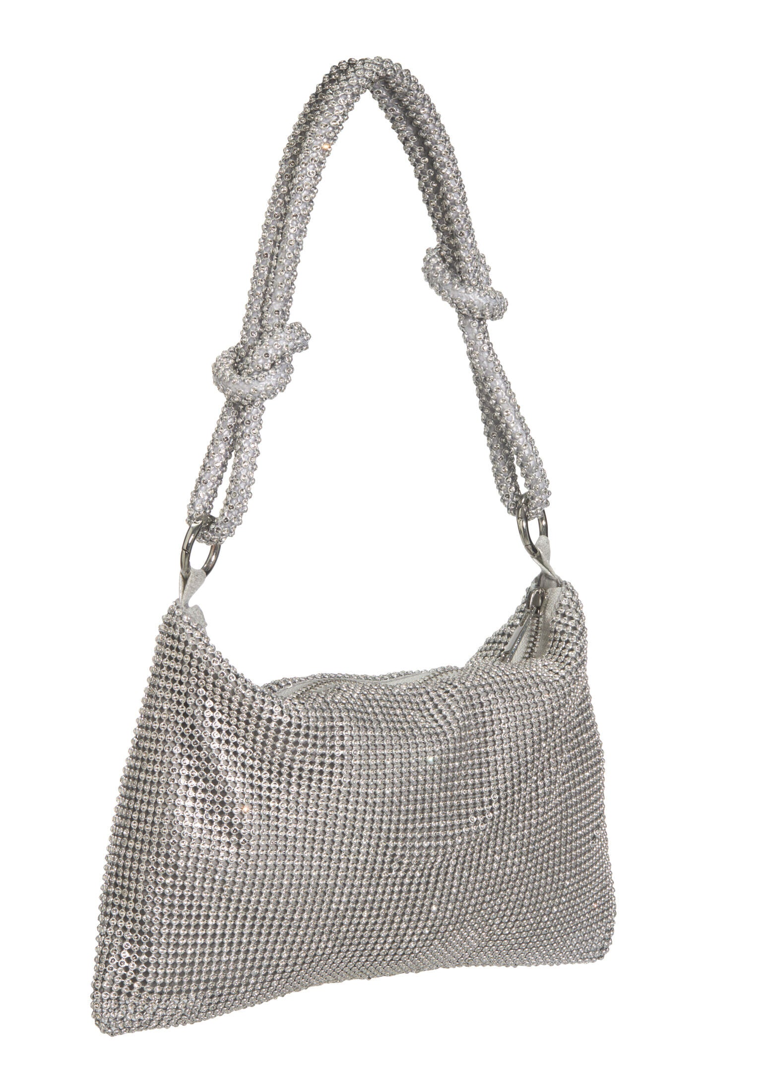 Elegante Handtasche aus glänzendem Strassgewebe silver One Size