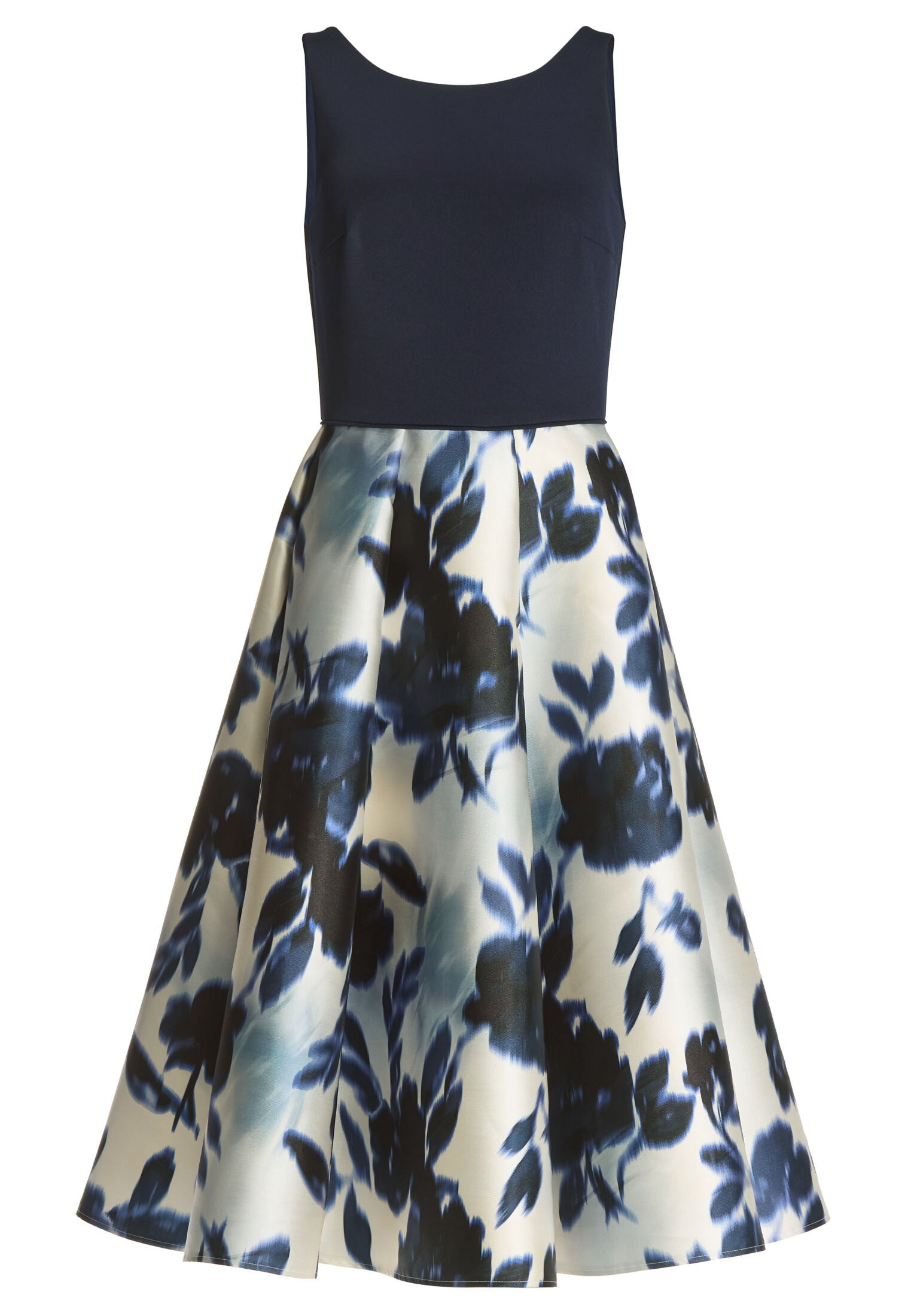 Cocktailkleid aus bedrucktem Twill mit Scuba Oberteil
