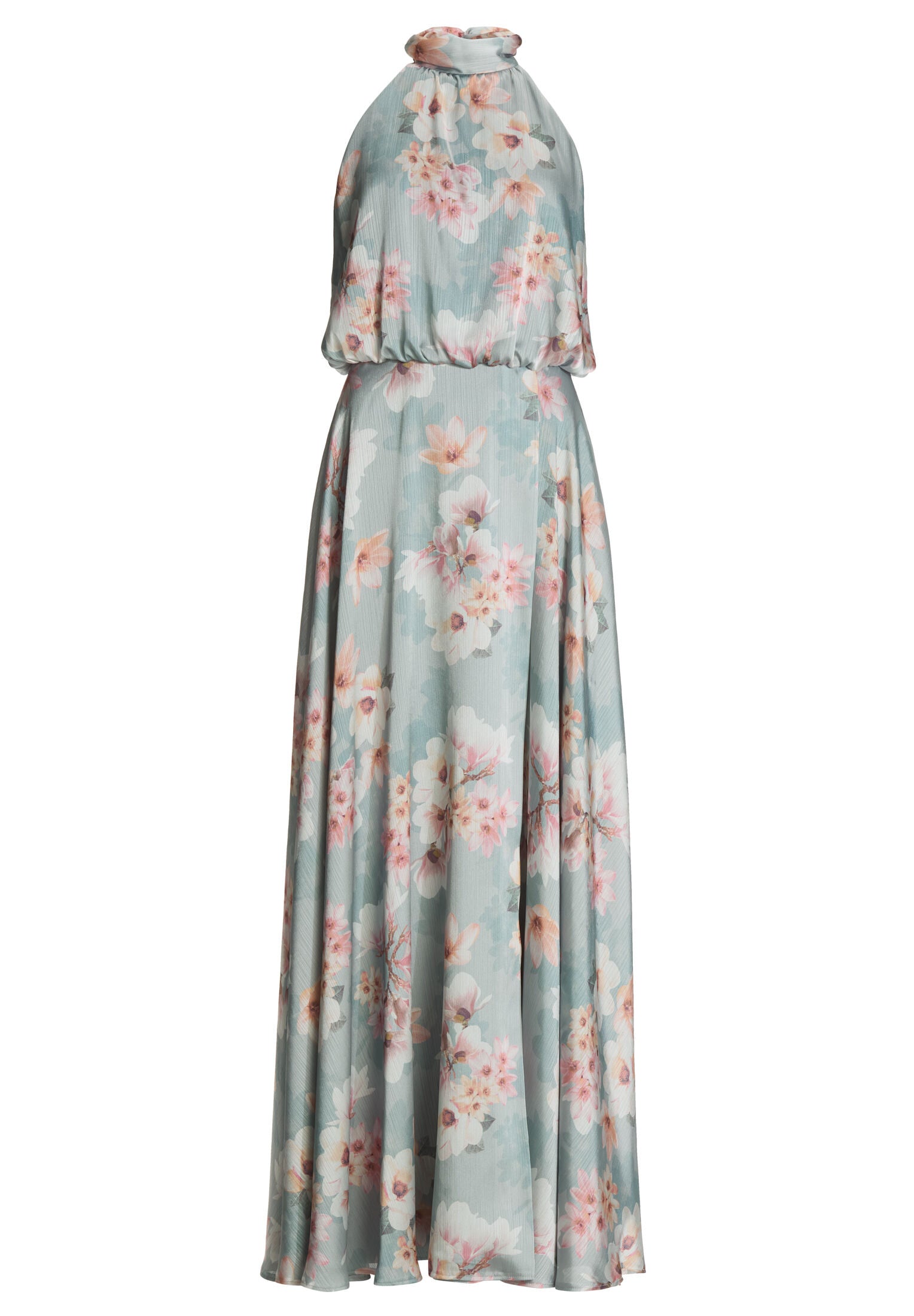 Abendkleid mit blusigem Top aus floral bedrucktem Crinkle Satin