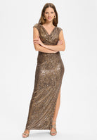 Figurbetontes Abendkleid aus elastische Paillette mit Drapierung chocolate brown