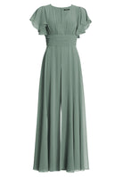 Chiffon Jumpsuit mit Überrock und Volantärmeln