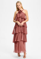 Abendkleid aus Crinkle Chiffon mit gestuften Volants blush rose