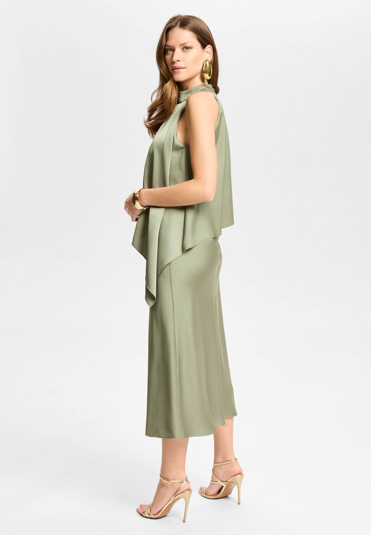 Cocktailkleid aus Satin mit amerikanischer Schulter