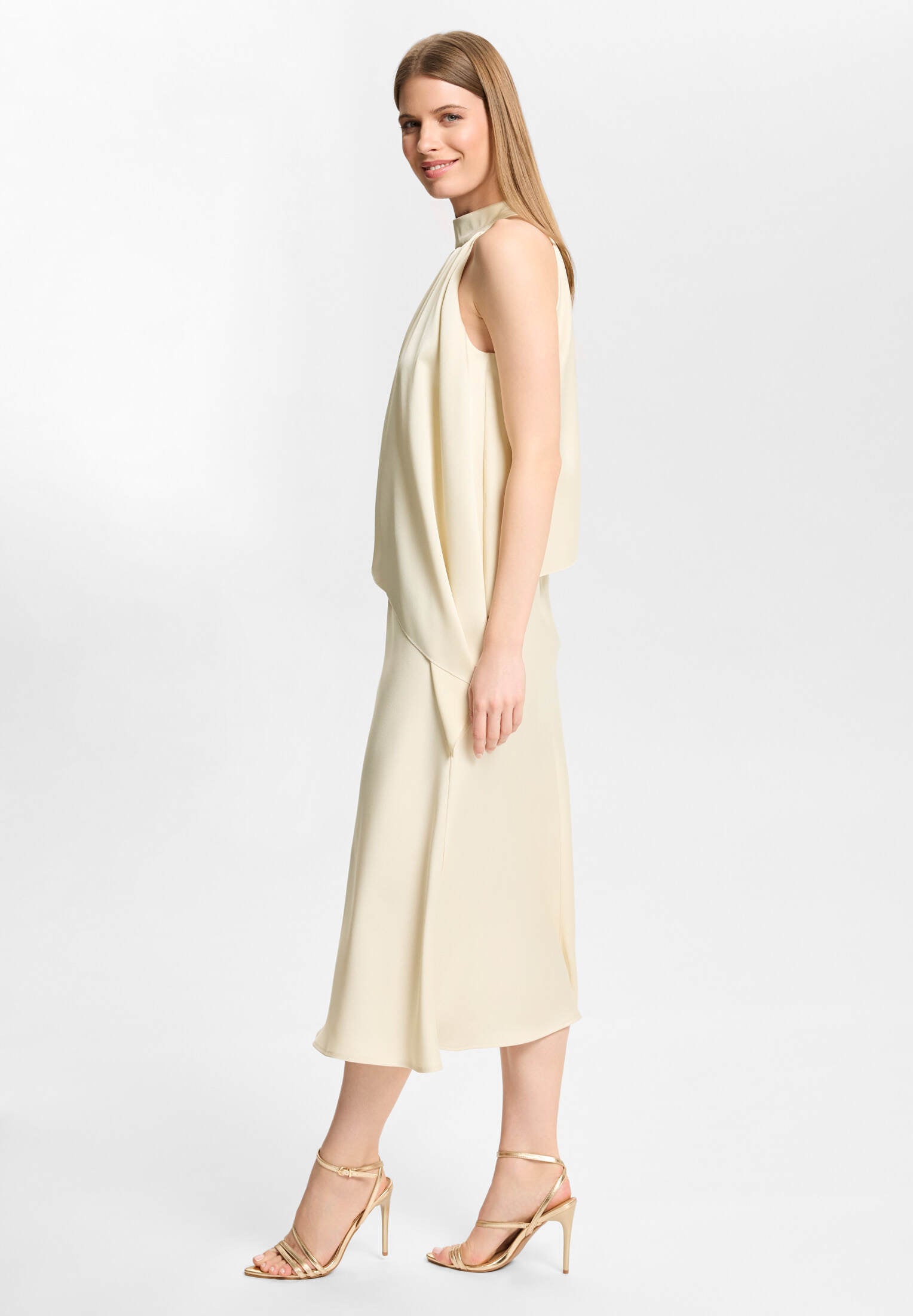 Cocktailkleid aus Satin mit amerikanischer Schulter