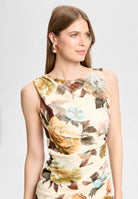 Midi Kleid aus bedrucktem Scuba mit Drapierung