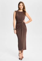 Drapiertes Abendkleid aus Jersey mit Zierschnalle chocolate brown