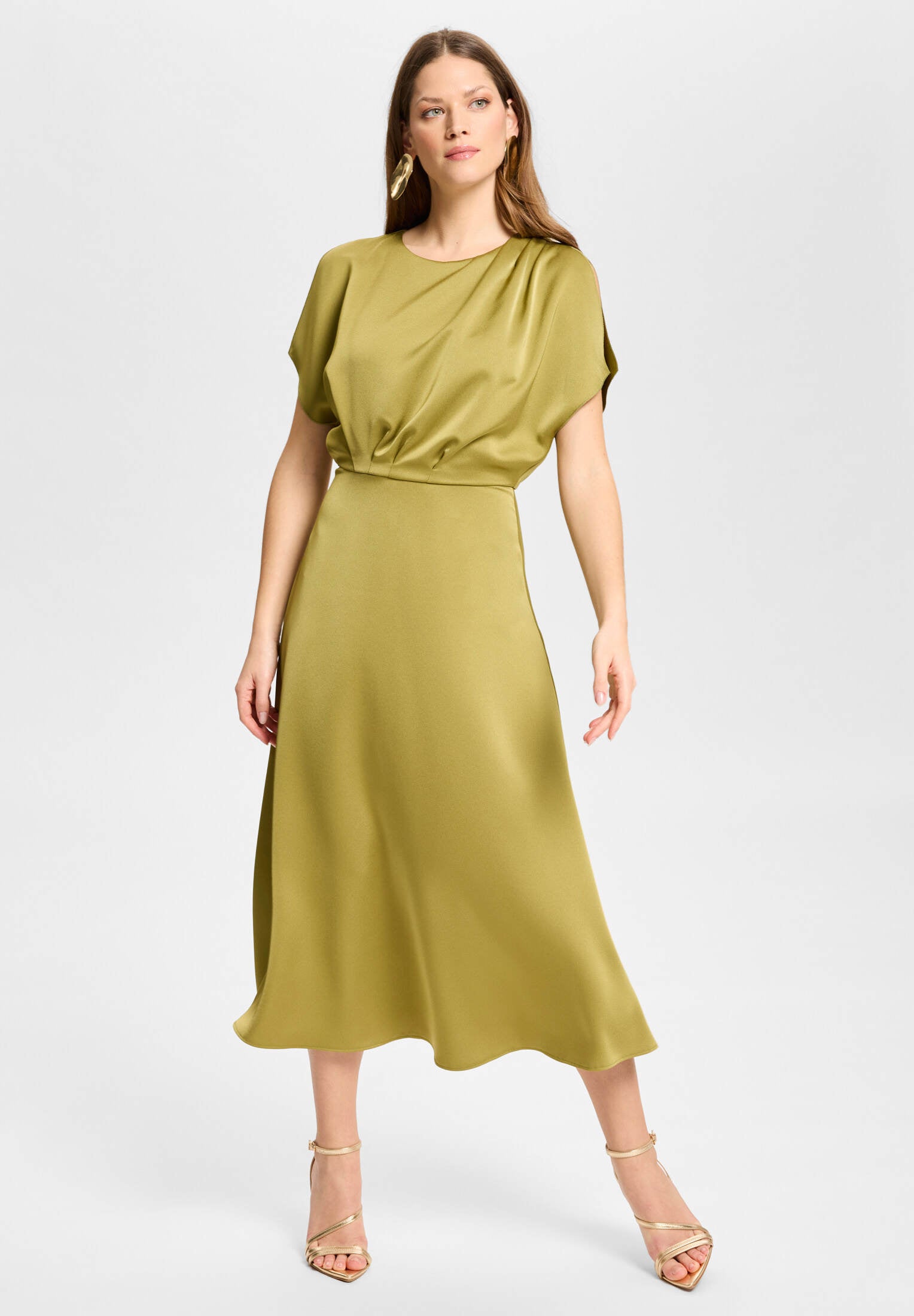 Cocktailkleid aus Satin mit geschlitzten Schulternähten amber green