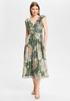 Cocktailkleid aus bedrucktem Lyocell khaki green | ivory