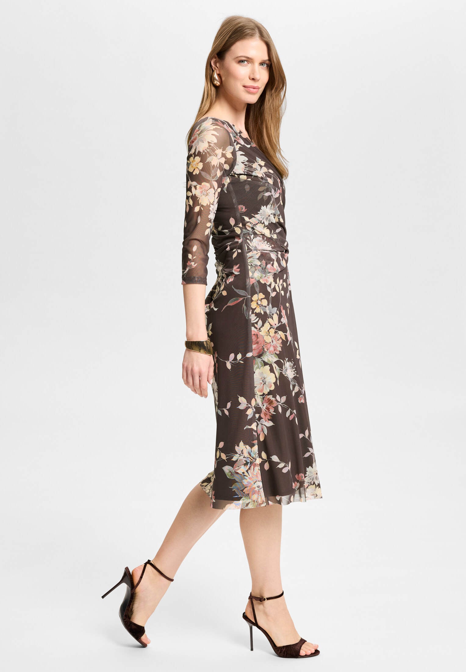 Midi Kleid aus Mesh in Wickel Optik