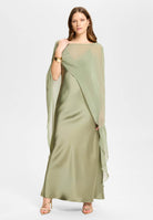Abendkleid aus Satin mit abnehmbarem Chiffon Cape khaki green