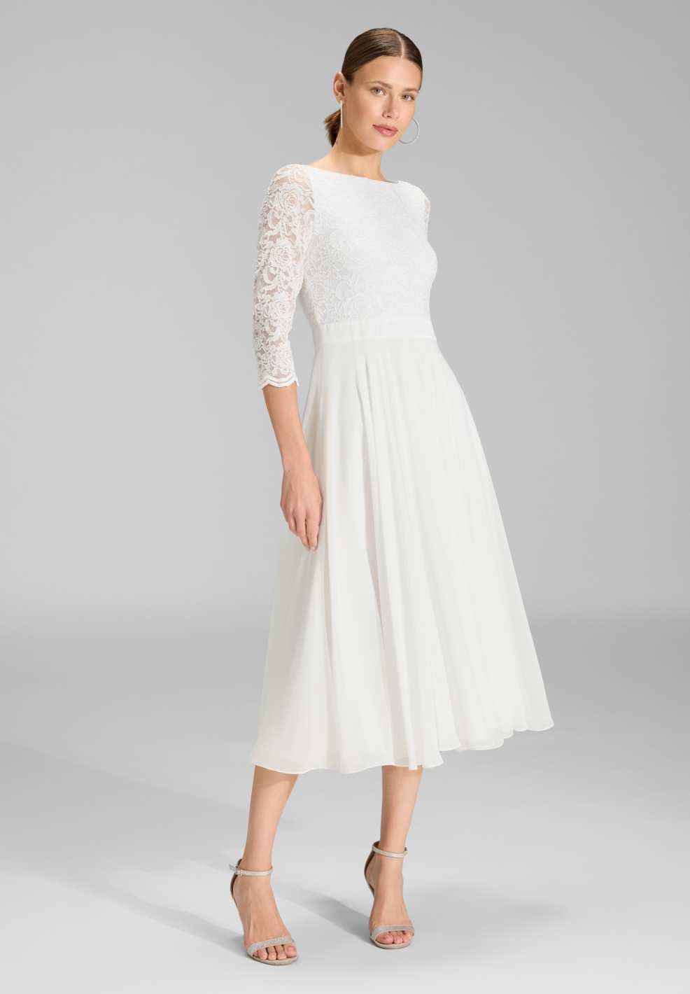 Midikleid mit fließendem Chiffon-Rock ivory