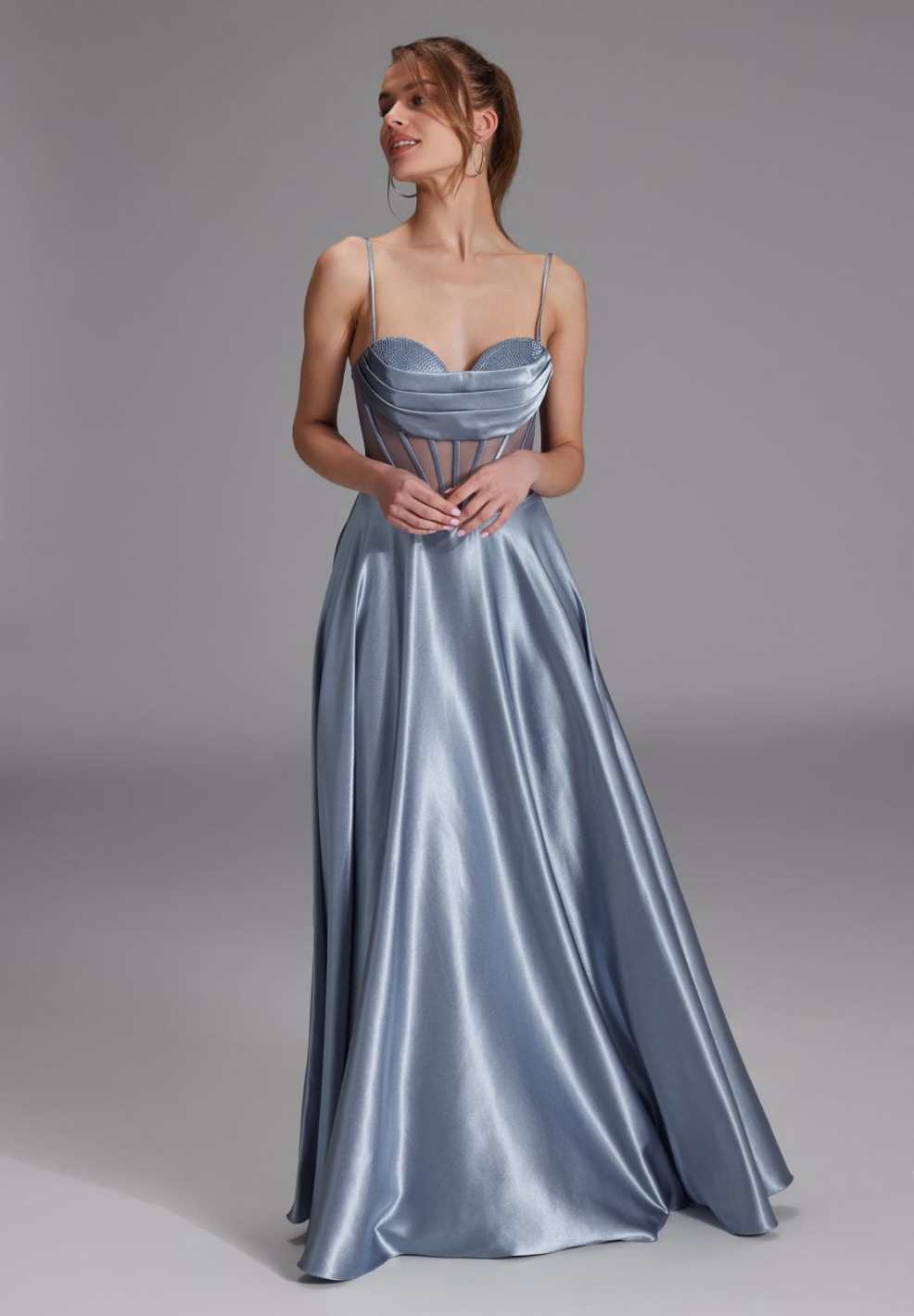 See-through-Corsagenkleid mit Ziersteinen sky blue