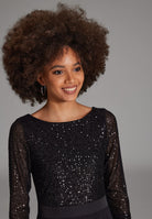 Midi Kleid mit Top aus elastischer Paillette und Chiffonrock