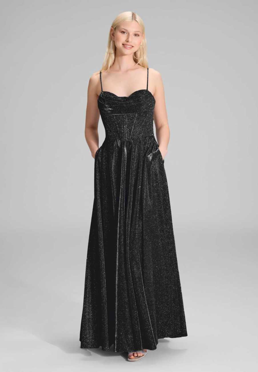 Schimmerndes Abendkleid mit Drapierung black
