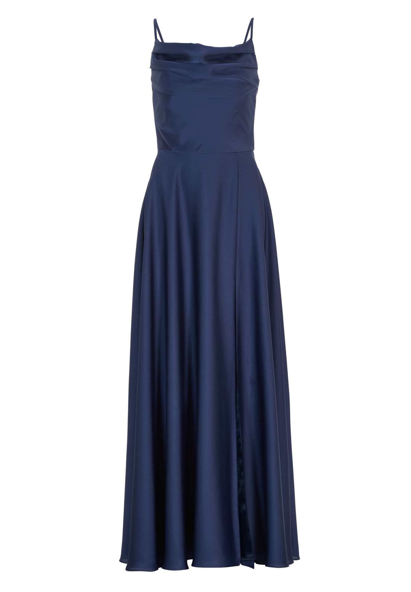 Abendkleid aus nachhaltigem Satin mit Wasserfall-Ausschnitt und Beinschlitz