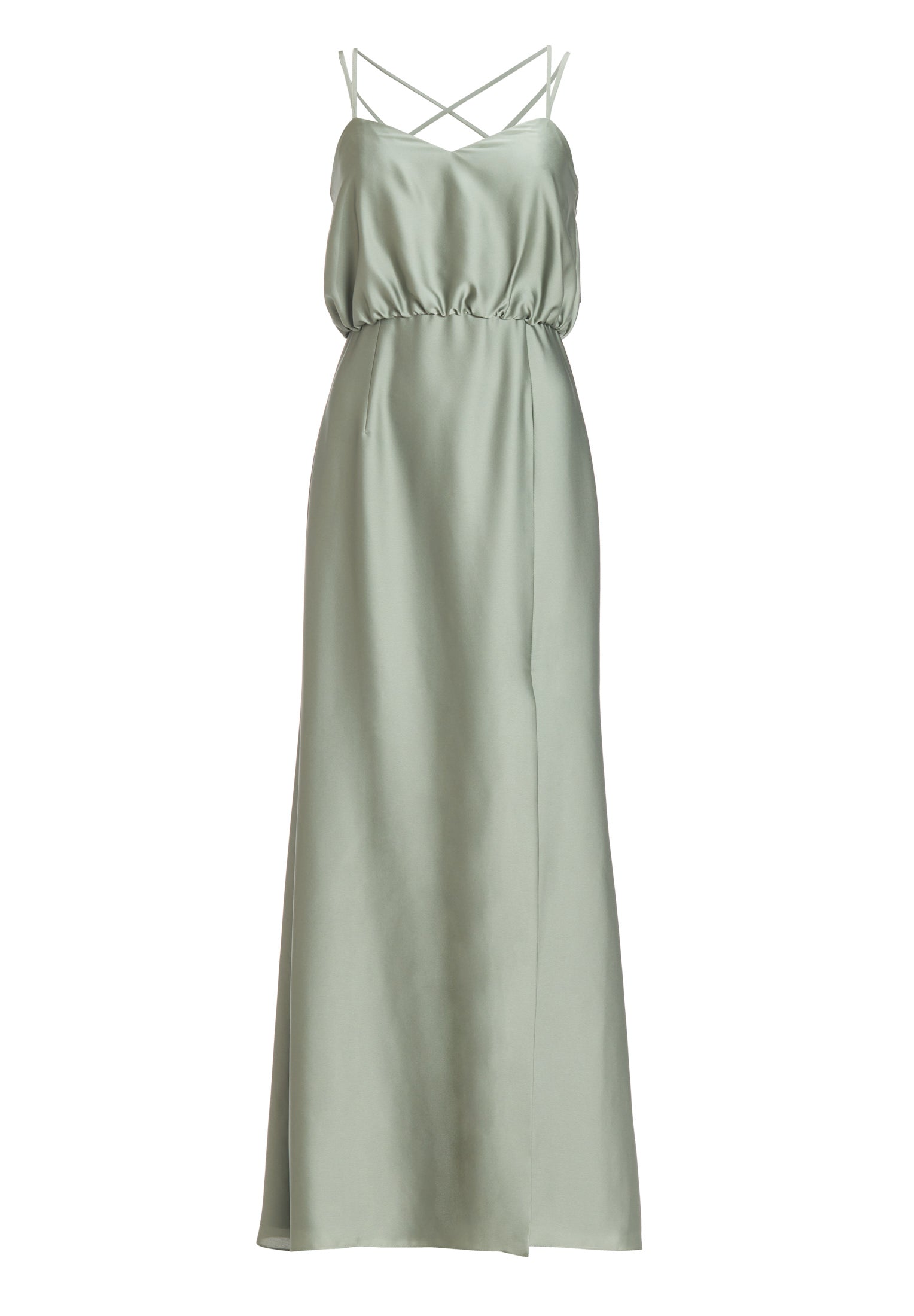 Abendkleid aus nachhaltigem Satin mit gekreuzten Spagettiträgern