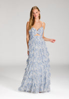 Printkleid mit Volantrock und Cut-out Detail ivory sky blue