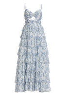 Printkleid mit Volantrock und Cut-out Detail
