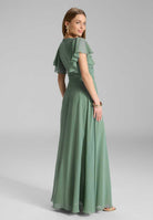 Chiffon Jumpsuit mit Überrock und Volantärmeln