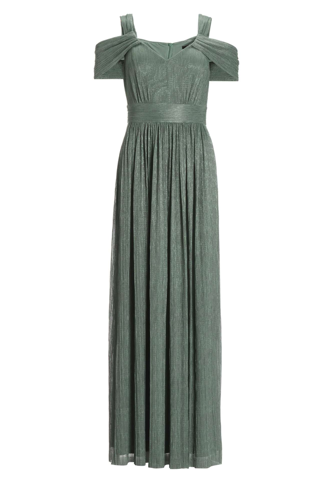 Abendkleid aus plissiertem Jersey mit metallic Fäden und Cold Shoulder Trägern