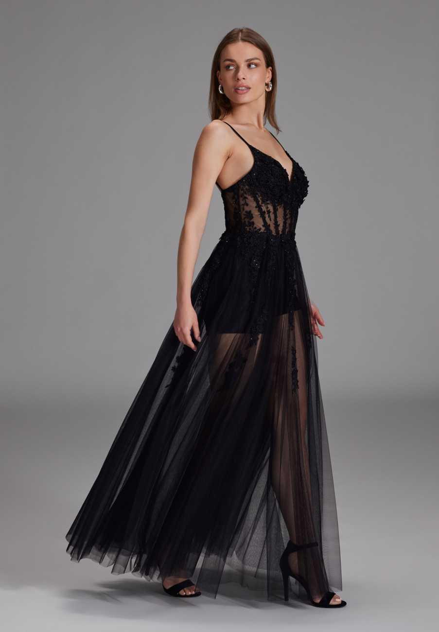 Tüllkleid mit kurzer Jerseyhose black