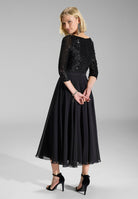 Midi Kleid mit Top aus elastischer Paillette und Chiffonrock