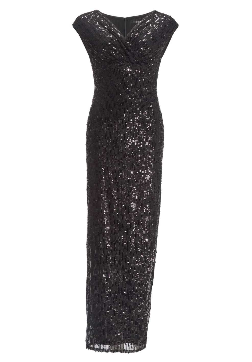 Abendkleid aus funkelnder Paillette mit Wickelausschnitt und Beinschlitz