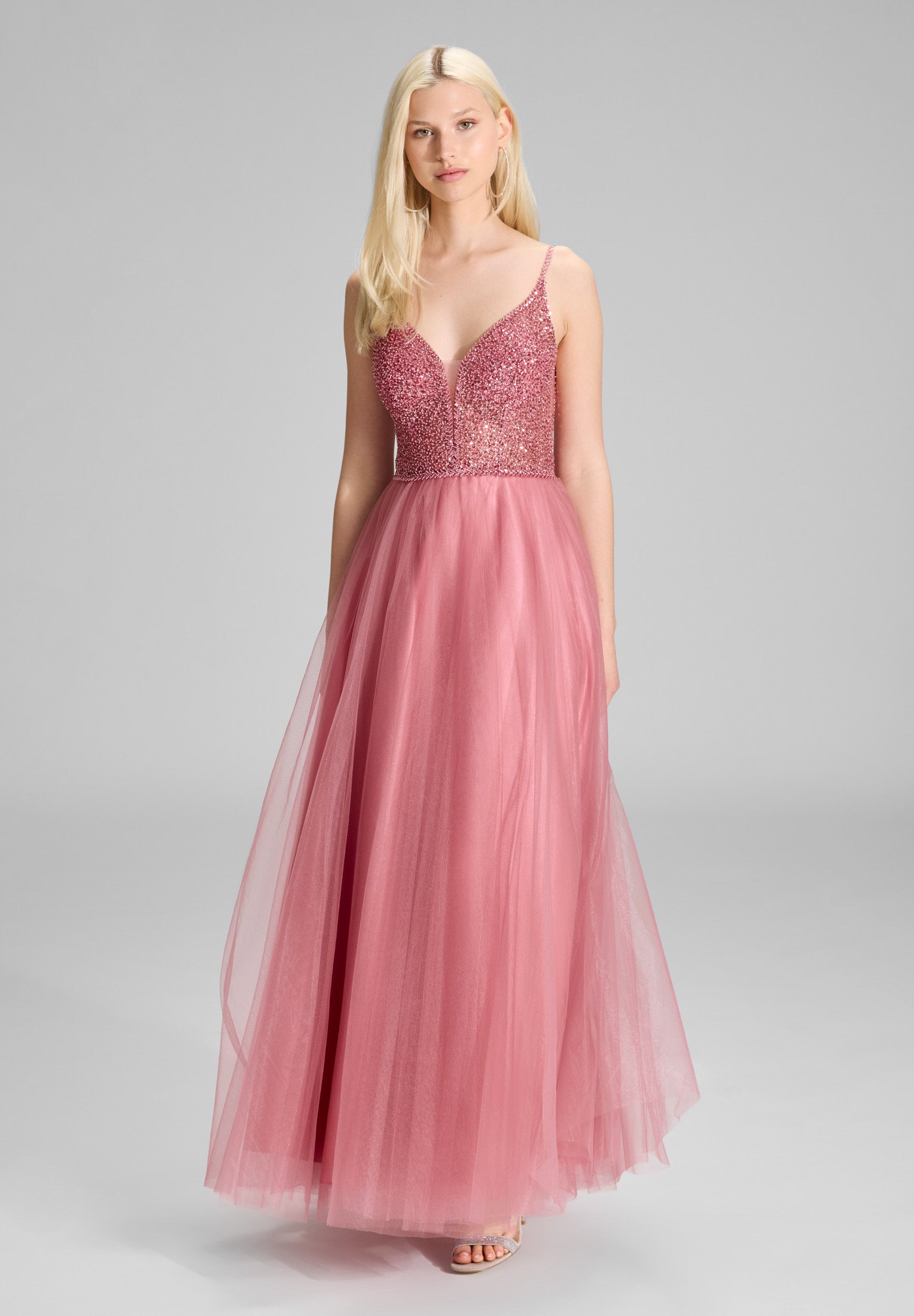 Tüllkleid mit feiner Ziersteinstickerei orchid pink