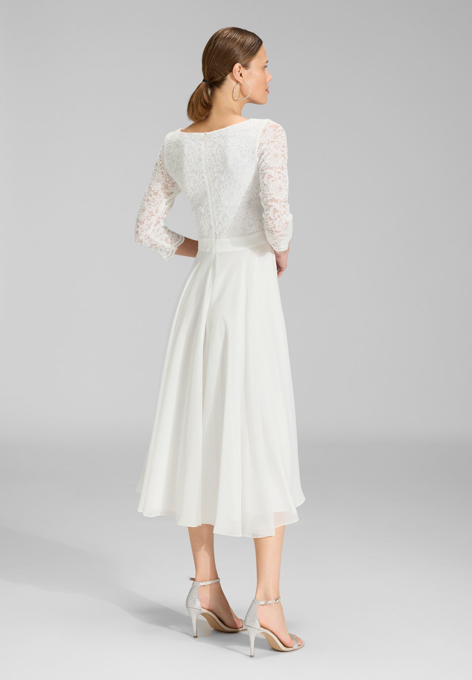 Abendkleid Midi mit Oberteil aus floraler Spitze und Chiffon Rock