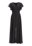 Chiffon Jumpsuit mit Überrock und Volantärmeln