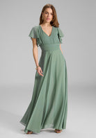 Chiffon Jumpsuit mit Überrock und Volantärmeln pistachio green