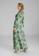 Maxikleid mit langen Ärmeln aus Chiffon mit Zick Zack Print