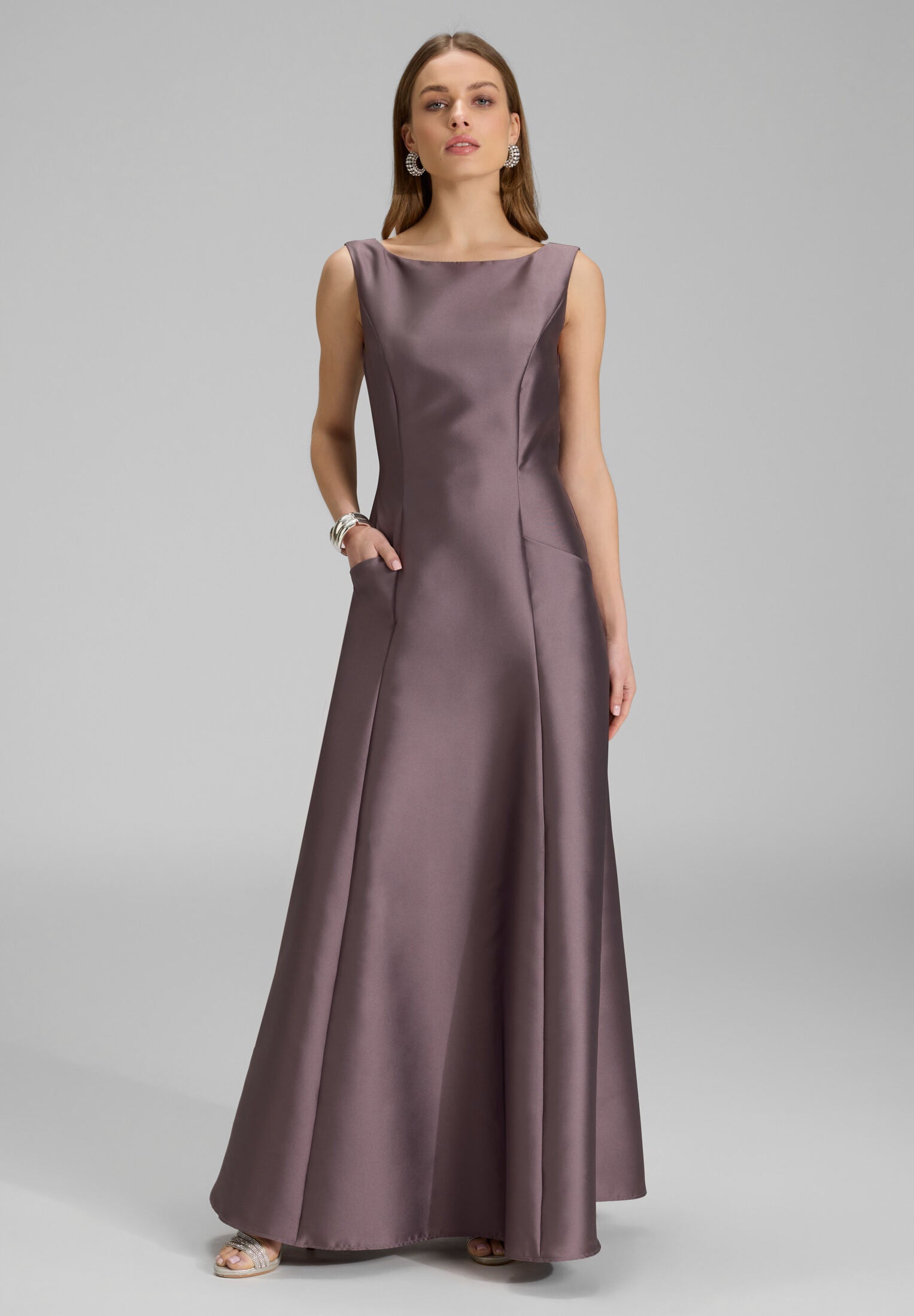 Abendkleid aus Twill mit Taschen mauve purple