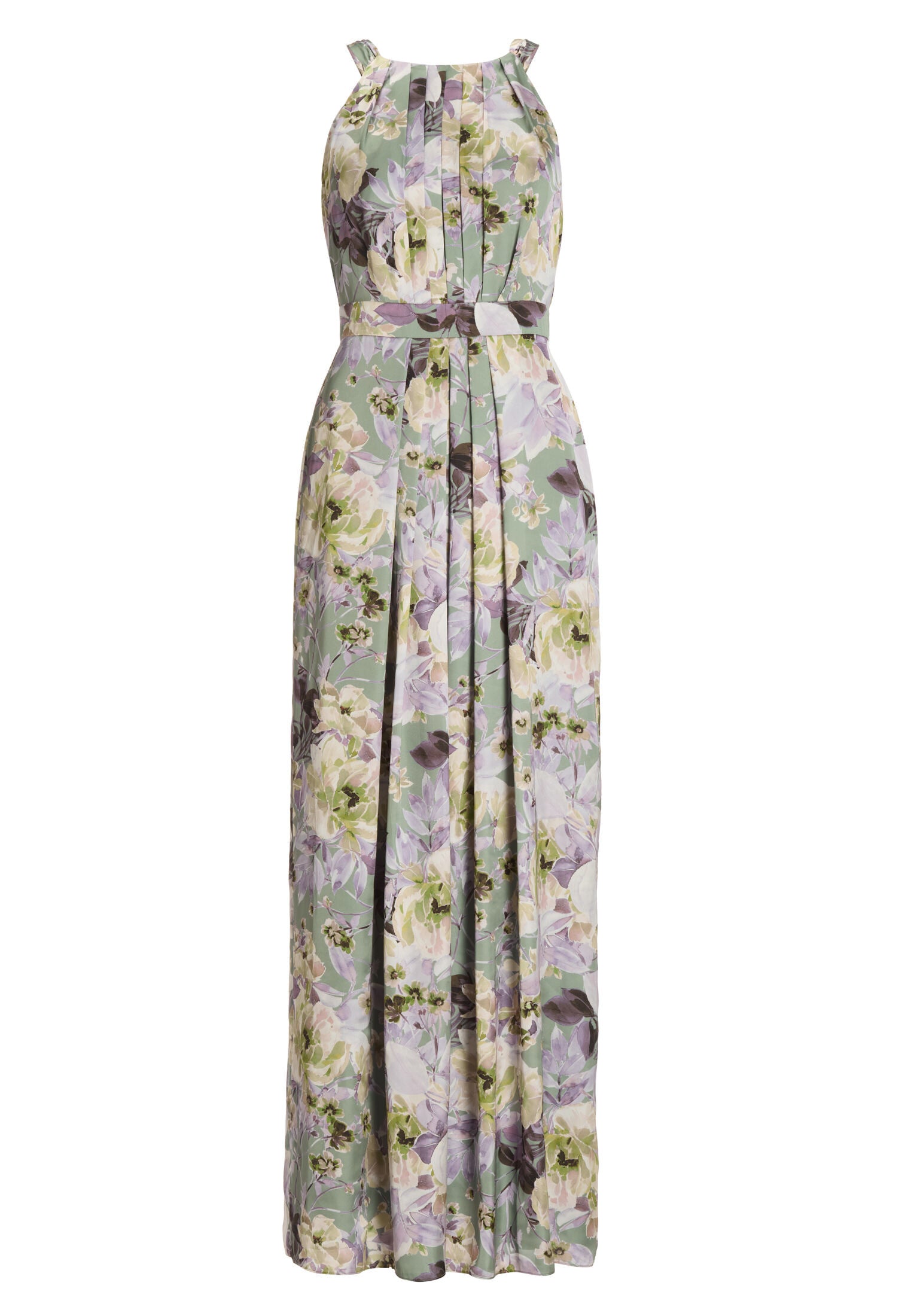 Maxi Kleid mit amerikanischem Ausschnitt aus nachhaltigem bedruckten Satin