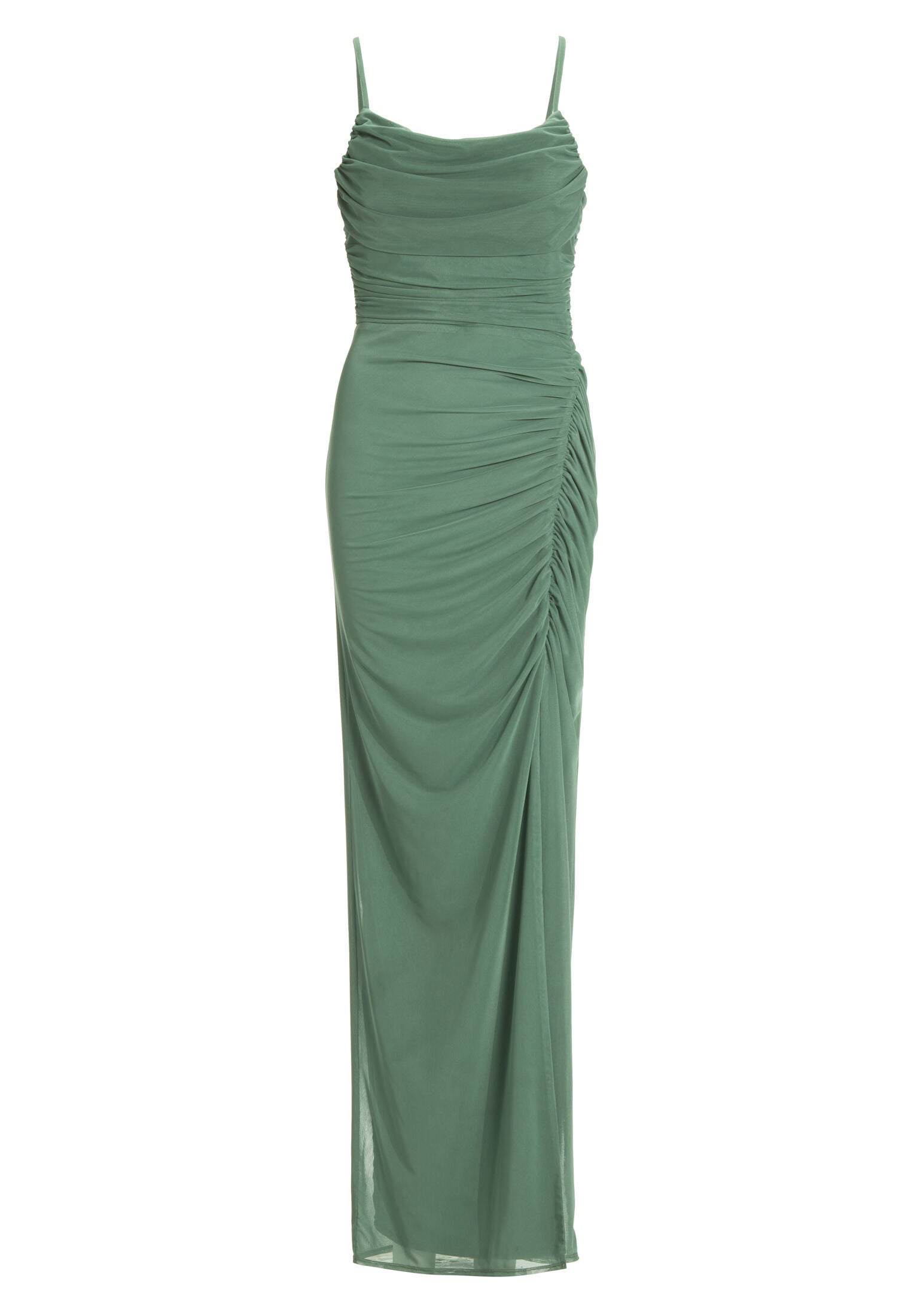 Figurbetontes Abendkleid aus Mesh mit Beinschlitz und Raffungen