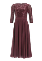 Cocktailkleid in Midi Länge mit Top aus elastischer Paillette und Tellerrock in Chiffon