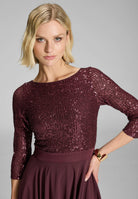 Cocktailkleid in Midi Länge mit Top aus elastischer Paillette und Tellerrock in Chiffon
