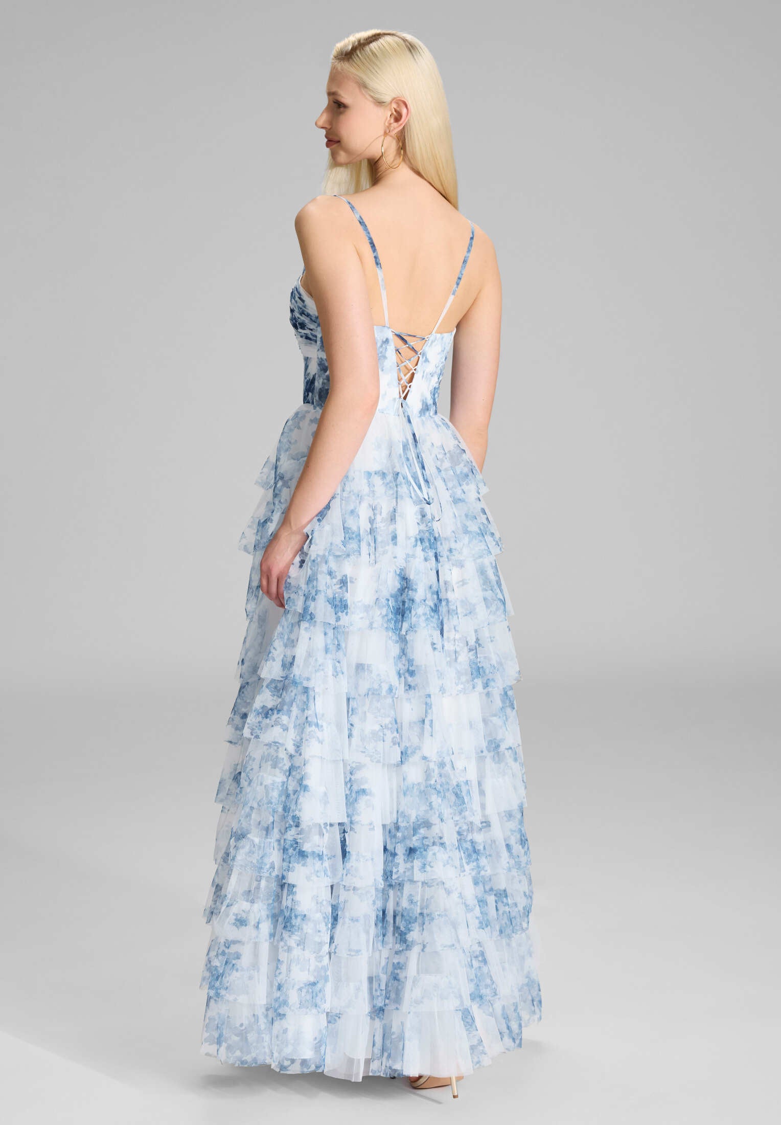 Abendkleid mit Rüschenrock und Allover Print