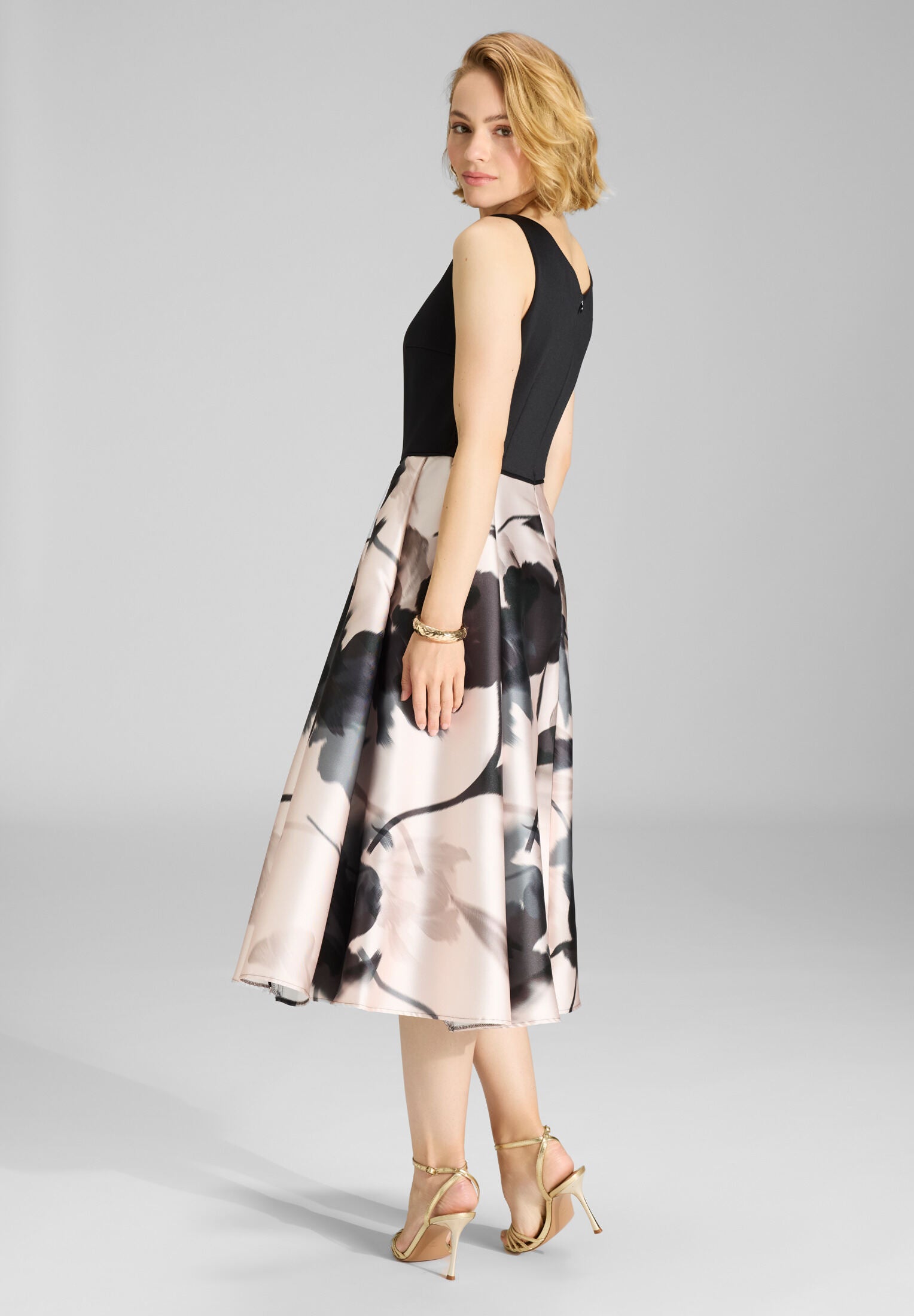 Cocktail Kleid aus bedrucktem Twill mit Scuba Oberteil