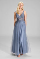 Tüllkleid mit Spitzenstickerei und Glitzereffekt blue crocus