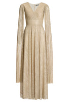 Abendkleid aus glänzendem Plissee Jersey mit langen Cape Ärmeln